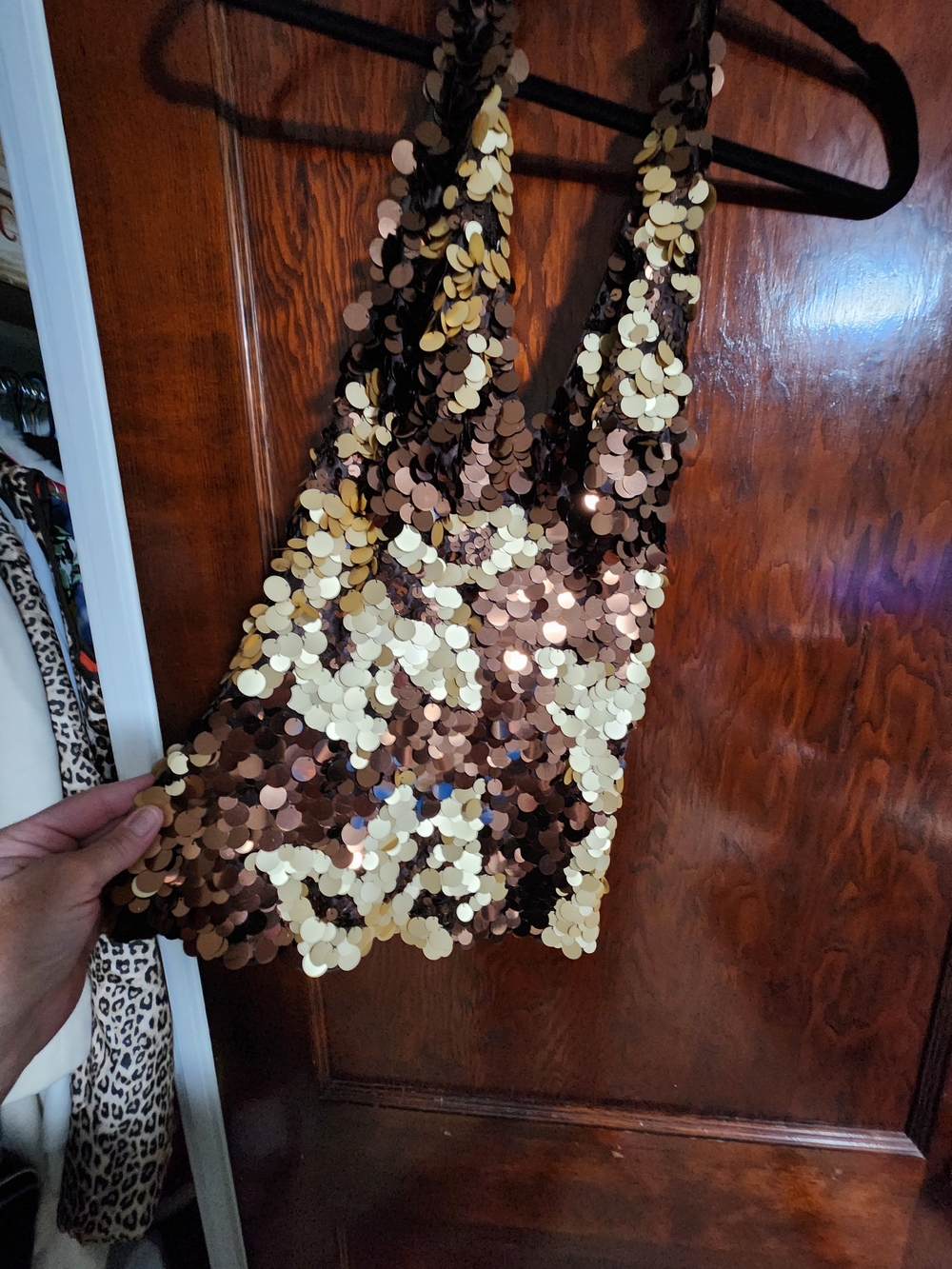 Vintage Citrine Gold Chunky Sequin Halter Top Y2K Festival Party EUC 4